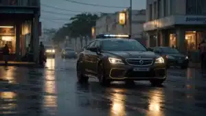 Conducteur à Dakar utilisant des accessoires auto pratiques pour une conduite confortable et sûre en saison des pluies.